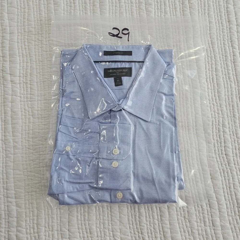 Banana Republic Mens XL Tall Blue Athletic Fit Wrinkle Resistant Plaid Shirt EUC